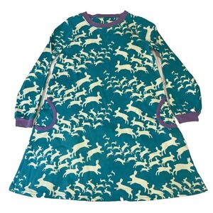 Garnet Hill Rabbit Dress Girls 8 Bunny Long Sleeve Easter Pockets Blue Purple